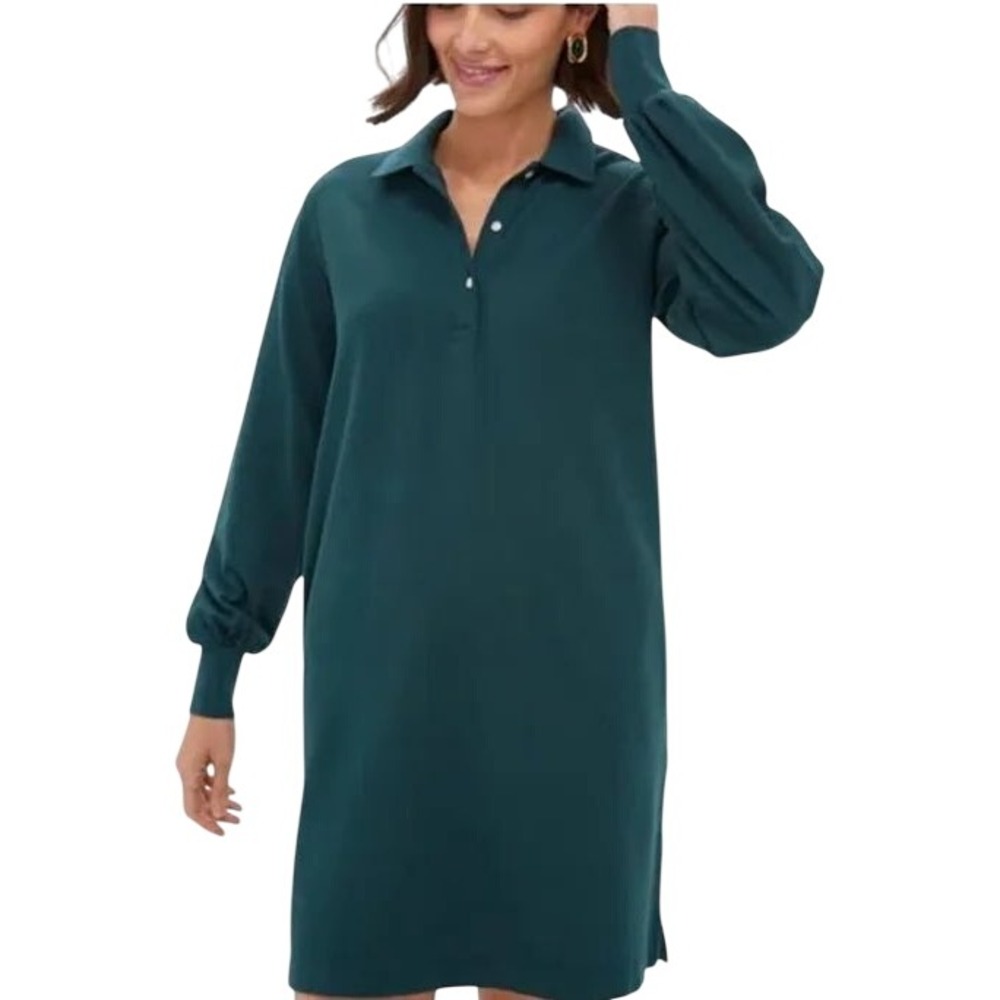 Tuckernuck June Bug Green Long Sleeve Cotton Polo Shift Dress Womens Medium NEW